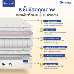 ที่นอนพ็อกเก็ตสปริง รุ่น Gravity ลดเเรงสั่นสะเทือนได้ดี นอนสบาย ระบายอากาศดี หนา 9 นิ้ว สัมผัสแน่นปานกลาง - sleep-happy-th
