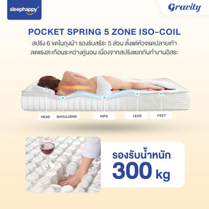 ที่นอนพ็อกเก็ตสปริง รุ่น Gravity ลดเเรงสั่นสะเทือนได้ดี นอนสบาย ระบายอากาศดี หนา 9 นิ้ว สัมผัสแน่นปานกลาง - sleep-happy-th