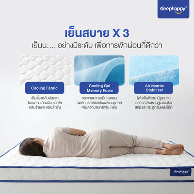 SleepHappy อัพเกรดใหม่ ! ที่นอน 3 พับ ที่นอนปิคนิค ยางพาราแท้ 100% ผสานชั้นเมมโมรี่โฟมคูลลิ่ง เย็นสบาย รุ่น 3 Fold Latex cooling memory foam Topper หนา 10  ซม.