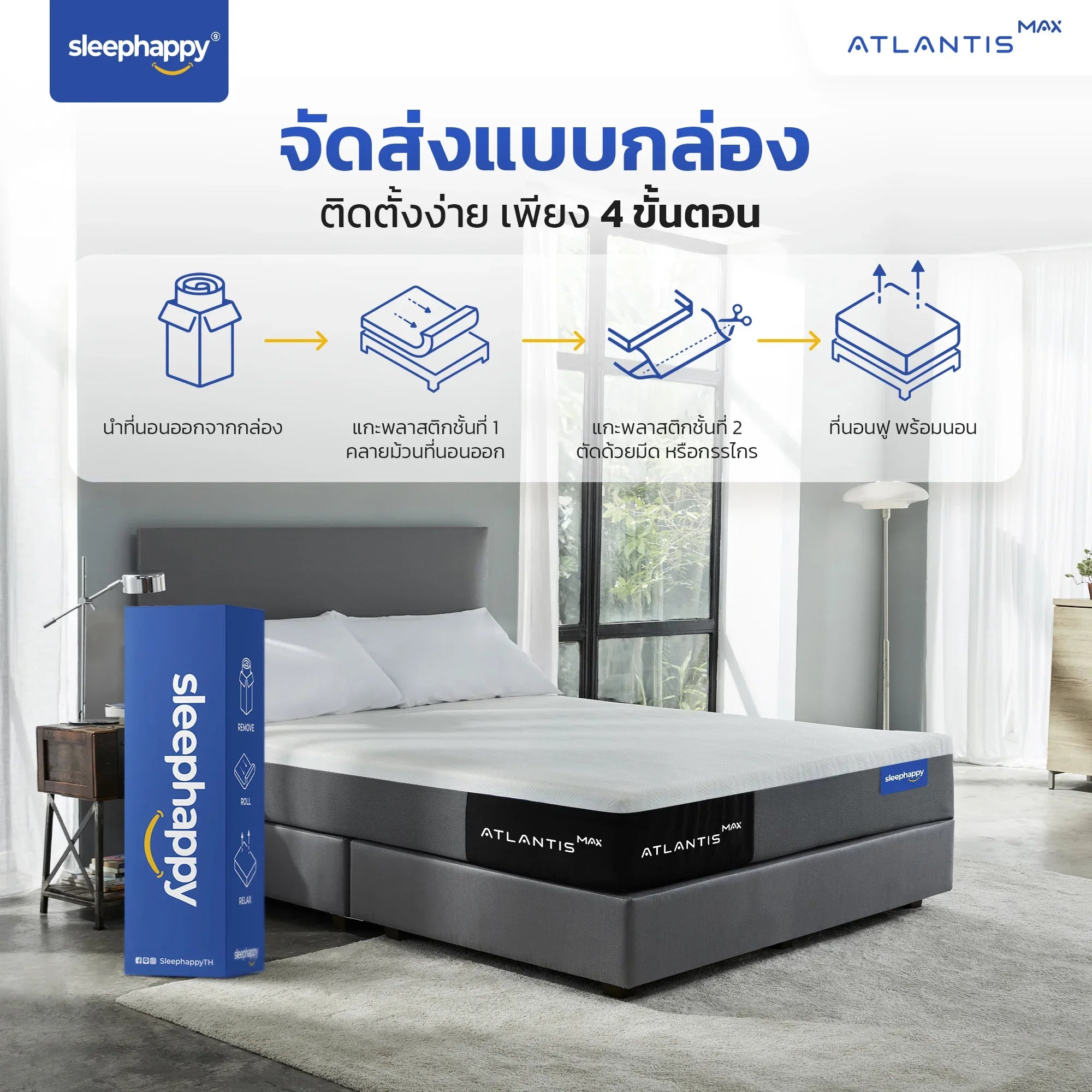 Atlantis MAX ที่นอนยางพาราธรรมชาติ เสริมผ้าหุ้ม Dynamic Cooling MAX Fabric เส้นใยเย็น ช่วยให้ความเย็นตั้งแต่สัมผัสแรก - sleep-happy-th