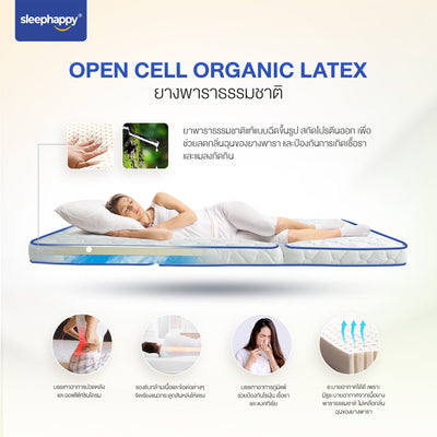 ที่นอน 3 พับ ยางพาราแท้ 100% รุ่น 3 Fold Latex Topper หนา 12.5 cm, ที่นอนปิคนิคอเนกประสงค์ sleephappy® OPEN CELL ORGANIC LATEX