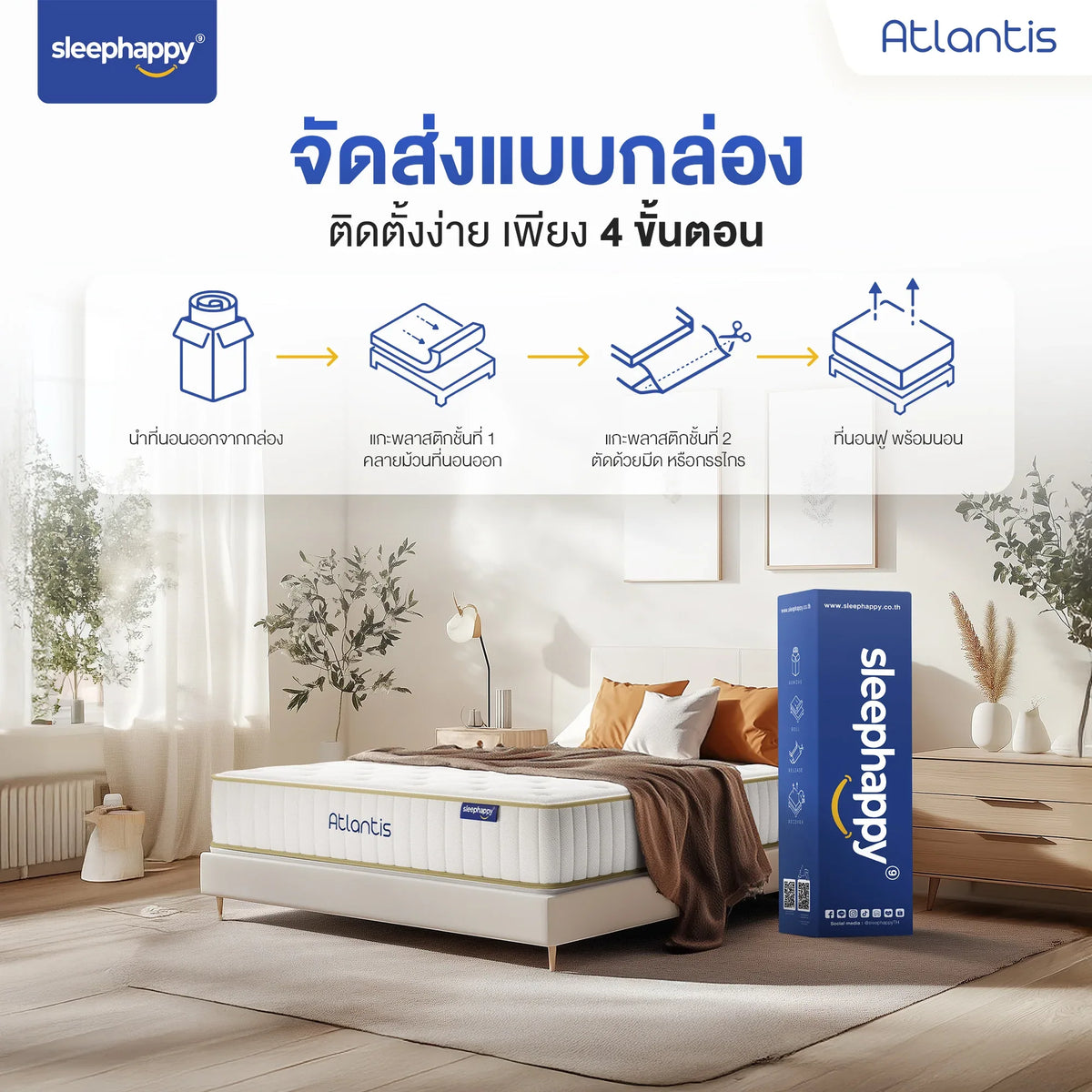 ที่นอนพ็อกเก็ตสปริง รุ่น Atlantis พ็อกเก็ตสปริง 5 โซน ช่วยลดเเรงสั่นสะเทือน ไม่รบกวนคู่นอน สัมผัสแน่น ช่วยรองรับสรีระได้ดี - sleep-happy-th