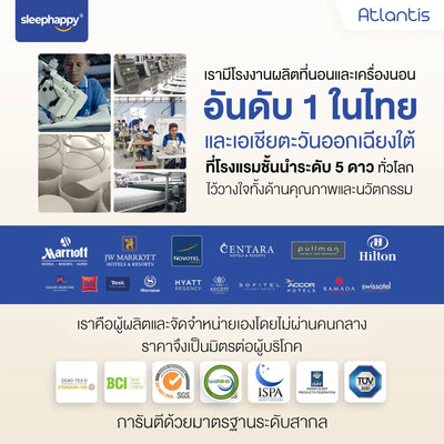 ที่นอนพ็อกเก็ตสปริง รุ่น Atlantis พ็อกเก็ตสปริง 5 โซน ช่วยลดเเรงสั่นสะเทือน ไม่รบกวนคู่นอน สัมผัสแน่น ช่วยรองรับสรีระได้ดี - sleep-happy-th