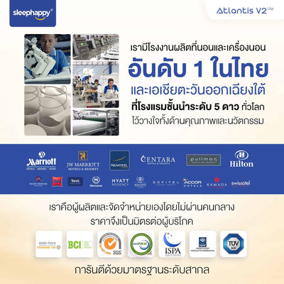 ที่นอนพ็อกเก็ตสปริง รุ่น Atlantis V2 Lite เสริมยางพาราธรรมชาติ สัมผัสแน่นและเด้ง โอบรับสรีระ ช่วยลดอาการปวดหลังได้ดี - sleep-happy-th