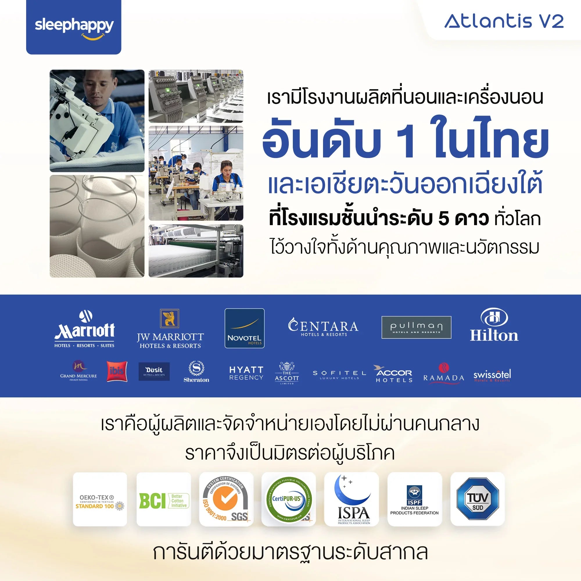 ที่นอนพ็อกเก็ตสปริง รุ่น Atlantis V2 เสริมยางพาราธรรมชาติ BEST SELLER สัมผัสนุ่มแน่นกำลังดี รองรับสรีระ ช่วยลดอาการปวดหลังได้ดี - sleep-happy-th