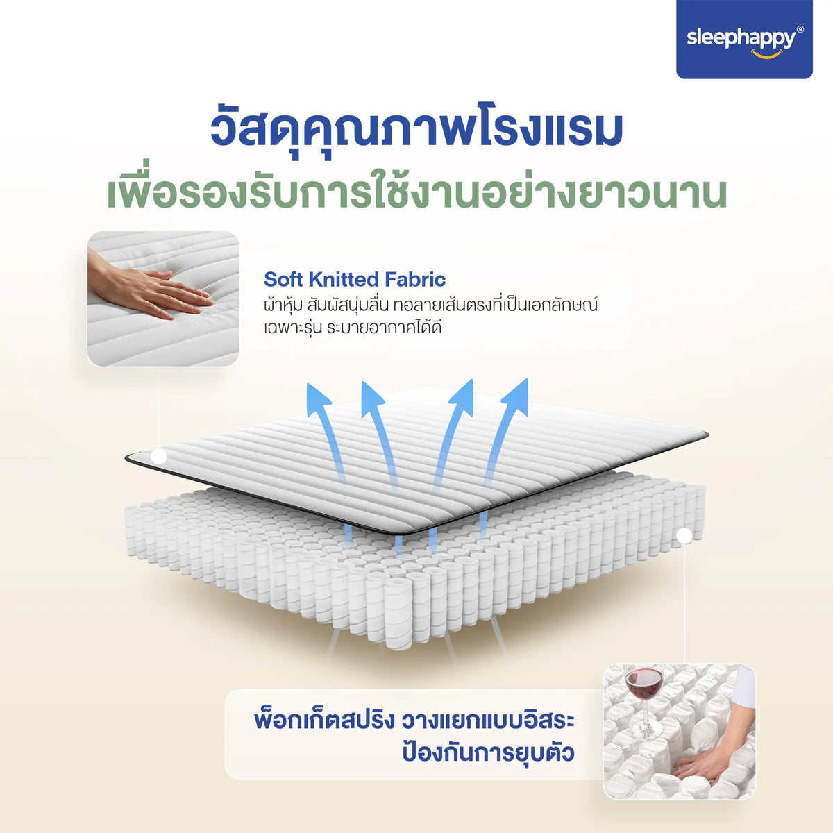 ที่นอนพ็อกเก็ตสปริงคุณภาพแน่นนุ่ม รุ่น Element Bounce หนา 10 นิ้ว นอนสบายทุกท่า ลดแรงสั่นสะเทือนได้ดี - sleep-happy-th