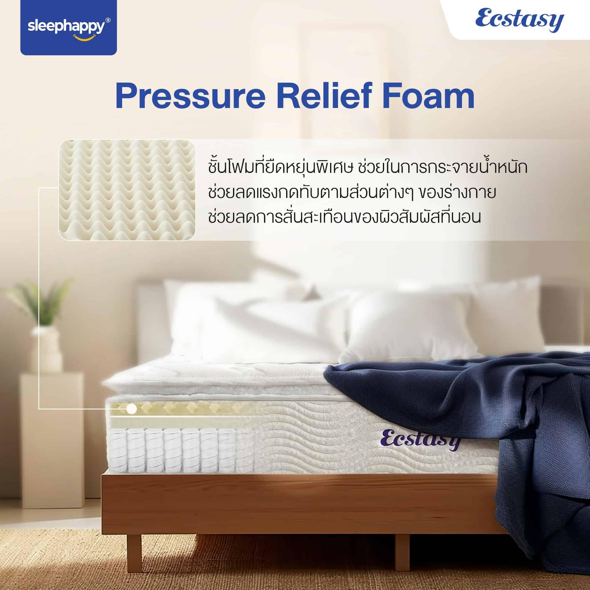 ที่นอนพ็อกเก็ตสปริงผสานยางพาราธรรมชาติแท้ 100% เสริม Pillow top รุ่น Ecstasy หนา 12 นิ้ว สัมผัสนุ่มแน่น - sleep-happy-th