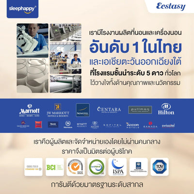 ที่นอนพ็อกเก็ตสปริงผสานยางพาราธรรมชาติแท้ 100% เสริม Pillow top รุ่น Ecstasy หนา 12 นิ้ว สัมผัสนุ่มแน่น - sleep-happy-th