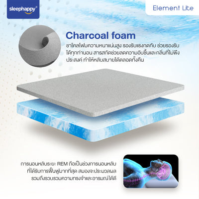 ที่นอนยางพาราธรรมชาติ sleephappy® Element Lite: โฟมชาโคลหนาแน่น, ลดปวดหลัง, รองรับสรีระ