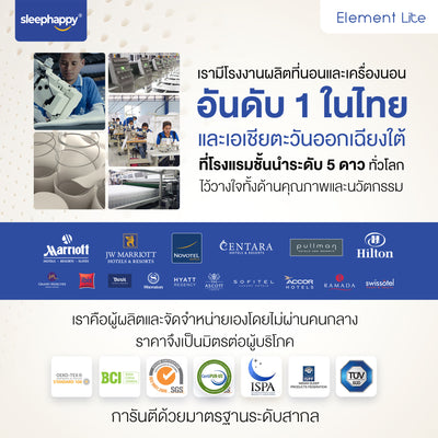 ที่นอนยางพาราธรรมชาติ 100% รุ่น Element Lite หนา 6 นิ้ว ลดปวดหลัง, ยืดหยุ่น, กระจายน้ำหนัก, รองรับสรีระได้ดี
