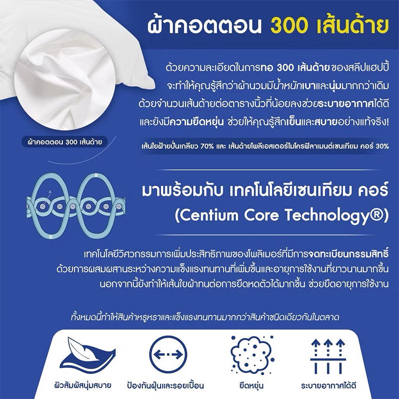 ผ้าคอตตอน 300 เส้นด้าย สัมผัสนุ่มสบาย ระบายอากาศได้ดี เทคโนโลยีเซนเทียม คอร์