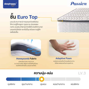 ที่นอนพ็อกเก็ตสปริง เสริมยูโรท็อป รุ่น Passion หนา 11 นิ้ว สัมผัสนุ่ม หลับสบาย สไตล์โรงแรม 5 ดาว - sleep-happy-th