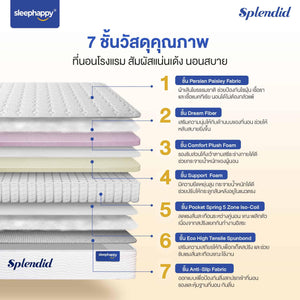 ที่นอนพ็อกเก็ตสปริง รุ่น Splendid สัมผัสนุ่มกึ่งแน่น สไตล์โรงแรม ลดเเรงสั่นสะเทือนได้ดี - sleep-happy-th