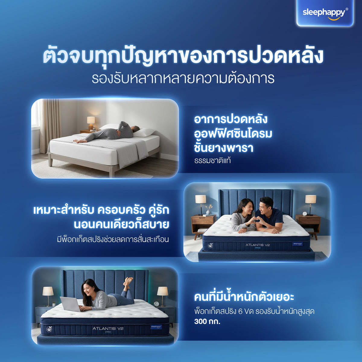 ที่นอนยางพารา และพ็อกเก็ตสปริง สัมผัสเย็น รุ่น Atlantis V2 Pro หนา 11 นิ้ว ให้สัมผัสนุ่มแน่น ผสานนวัตกรรมชาโคล หลับสบาย รุ่นขายดี Best Seller