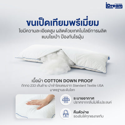 iDream iHug Body Pillow: หมอนกอดบอดี้สีขาว, เนื้อผ้า Cotton Down Proof, ใยละเอียดป้องกันไรฝุ่น, รองรับทุกแรงกดทับ