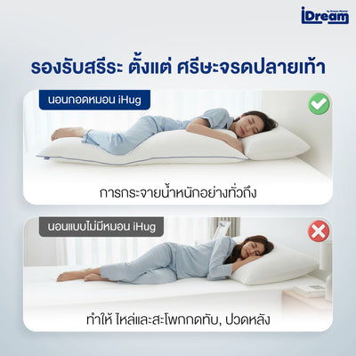 iDream iHug หมอนกอดบอดี้: ภาพเปรียบเทียบการนอนที่ถูกต้องเพื่อสุขภาพที่ดีของกระดูกและข้อ
